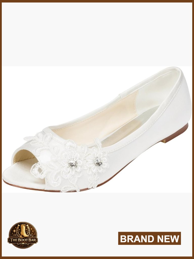 Satin Flat Peep Toe Wedding Shoes Crystal Heel Rhinestone